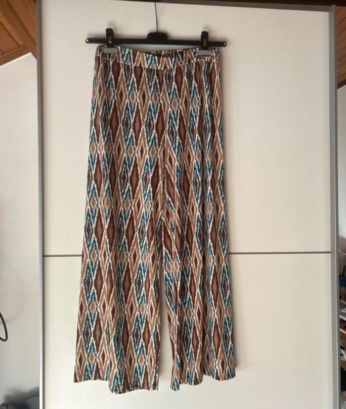 Pantalon fluide beige, bleu et marron – Taille unique – Très bon état - photo numéro 2