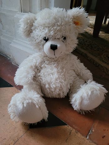 Grand Ours blanc Chiné Steiff 42cm debout assis peluche collection étiquette jaune doudou