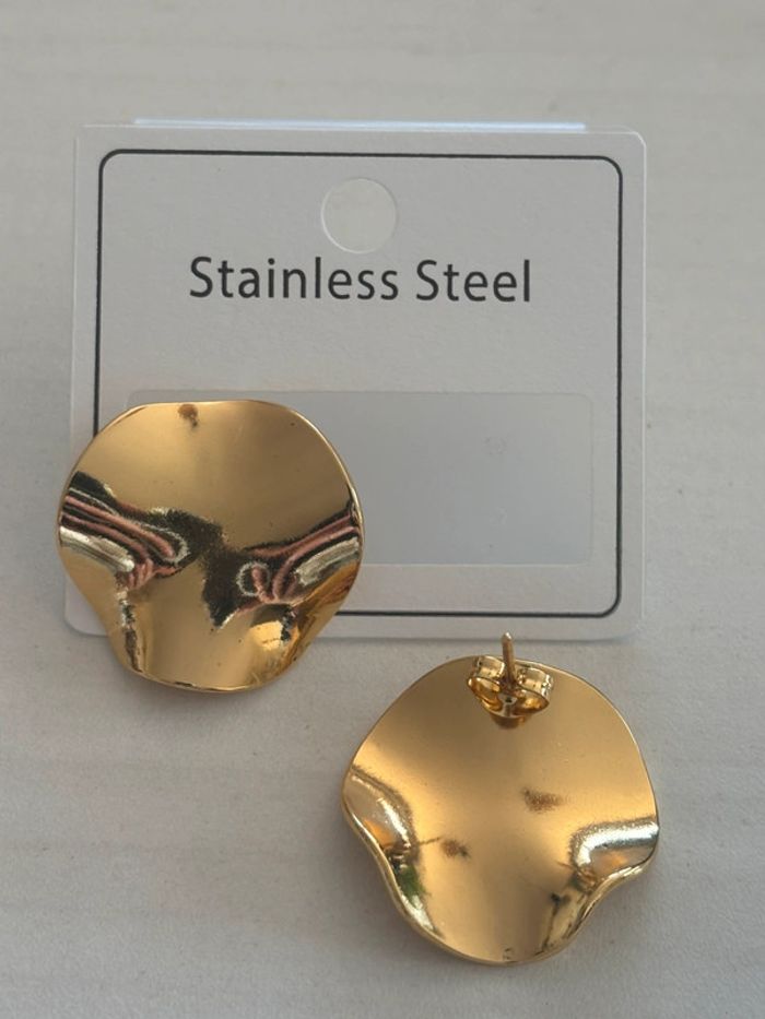 Boucles d’oreilles ronde acier inoxydable doré - photo numéro 2