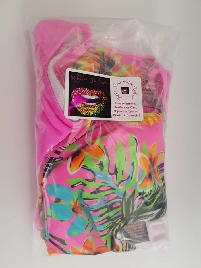 Maillot De Bain Rose Fluo Imprimé Fleurs Tropicales Multicolore - photo numéro 10