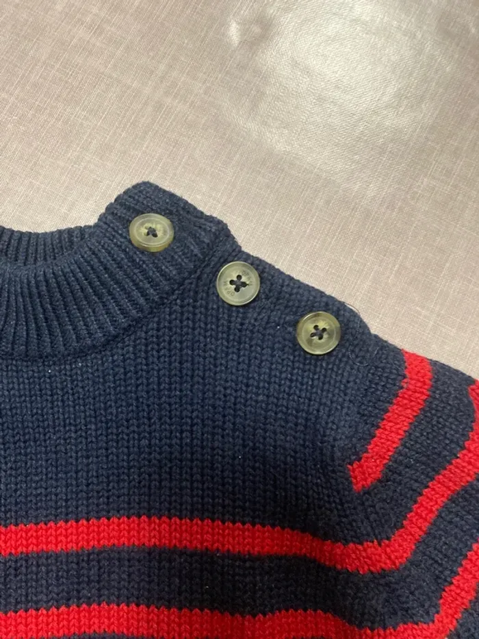 Pull marinière bébé Du Pareil au Même – Rayé bleu marine et rouge – 2 ans (92 cm) - photo numéro 2