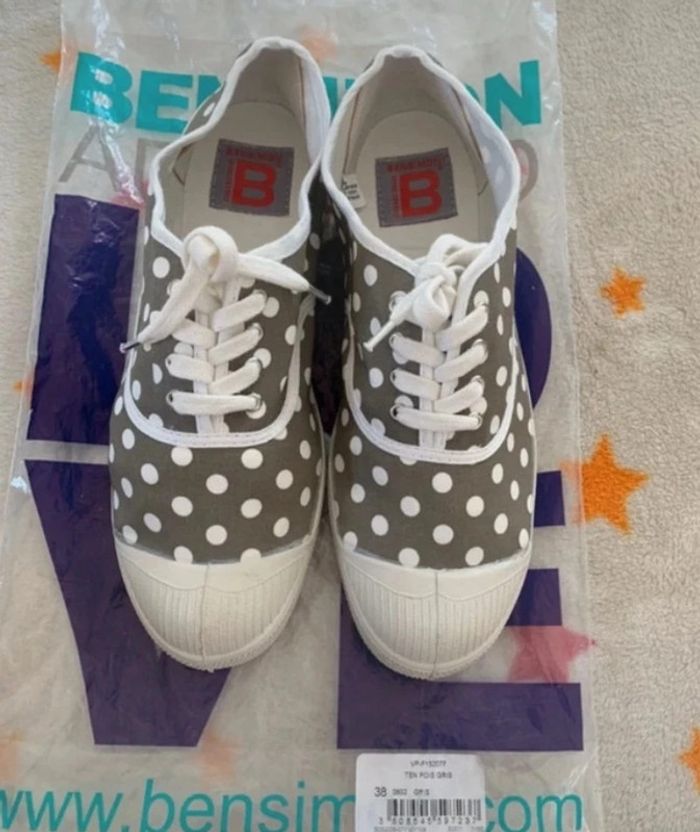 Tennis Bensimon T38 Grey Dot Baskets Neuves Bensimon Beebs by