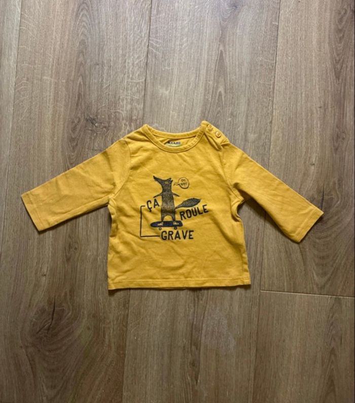 Lot 4 t-shirts manches longues Kiabi 3 mois – Mr Booh, ballon, mini agitateur, loup skate - photo numéro 2