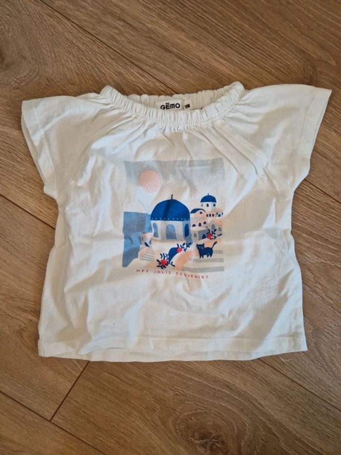 Tee-shirt manches courtes fille Gémo blanc grèce 18 mois