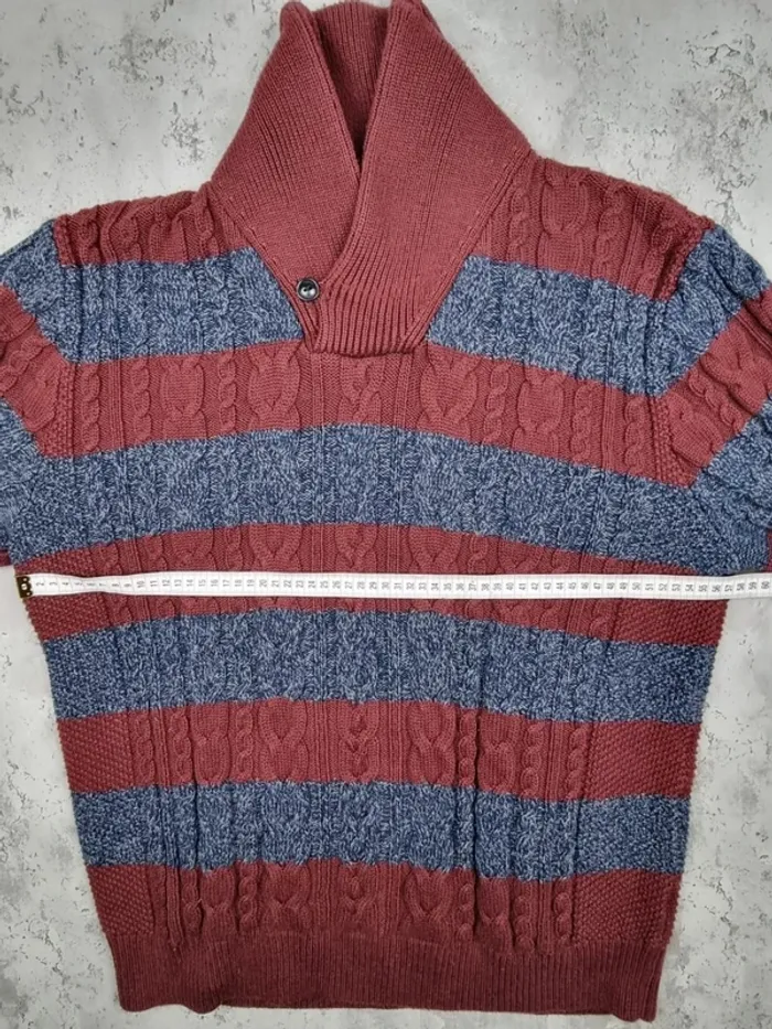 Pull Tommy Hilfiger rayé gris & bordeaux – Taille XXL Homme (mesures en photos) - photo numéro 6