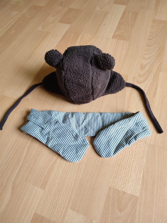 Lot bonnet ours 3-6M Brioche + écharpe rayée - photo numéro 2