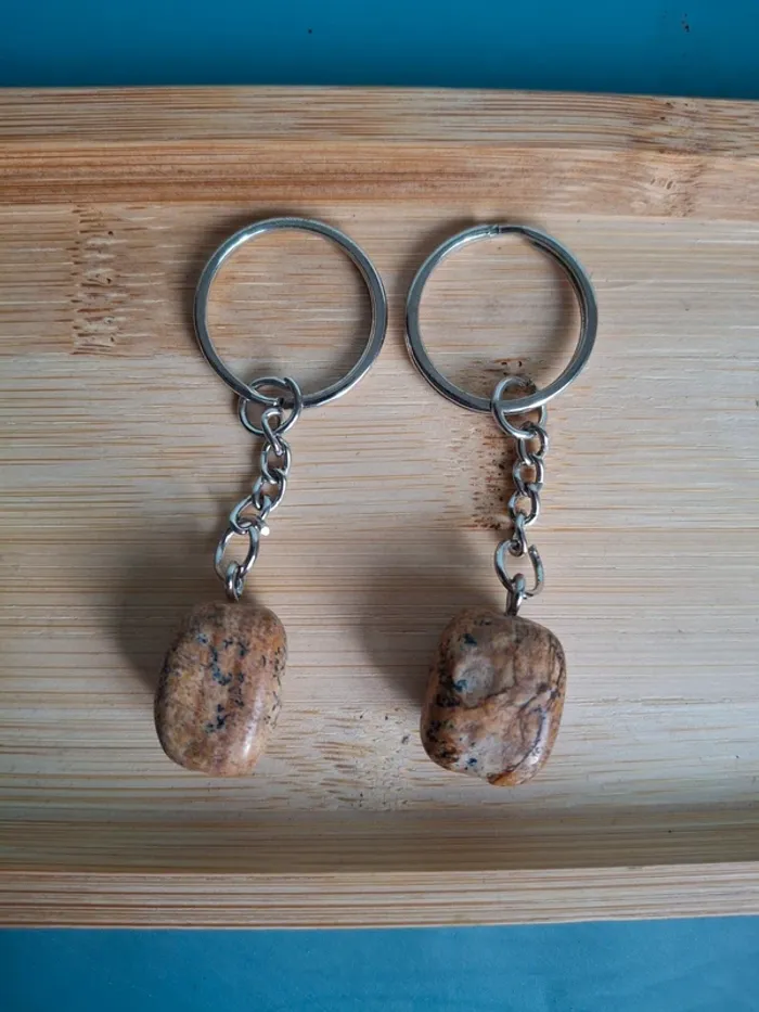 Lot de 2 Porte-clés en Jaspe Paysage - Idée Cadeau Unique !