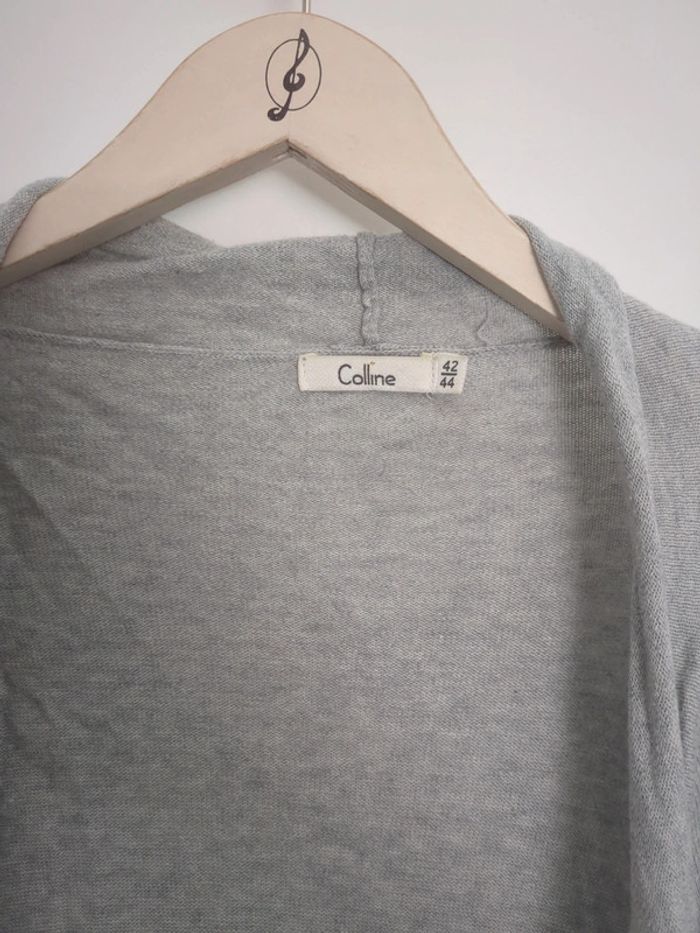 Gilet long gris argent colline grossesse maternité 42-44 coton soie - photo numéro 3