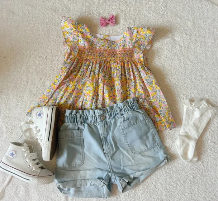 Blouse créatrice smockée et noeud liberty US 8 ans - photo numéro 2