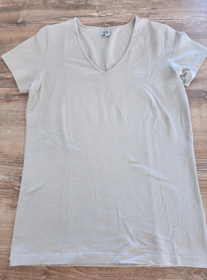 Tee-shirt top 64 beige manches courtes excellent état taille M Montgolfière - photo numéro 2