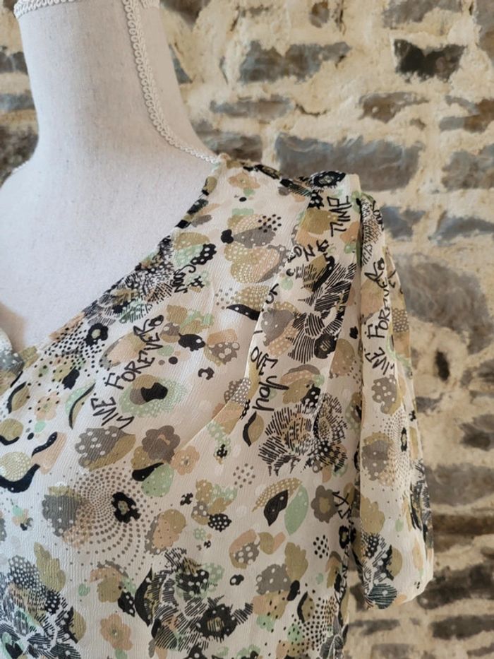 Blouse manches courtes à motifs écrue beige kaki IKKS Taille 42 - photo numéro 3