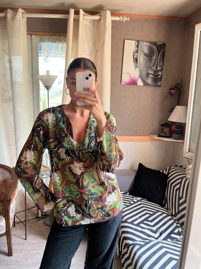 Blouse ethnique vintage oversize fleurie exotique siren office