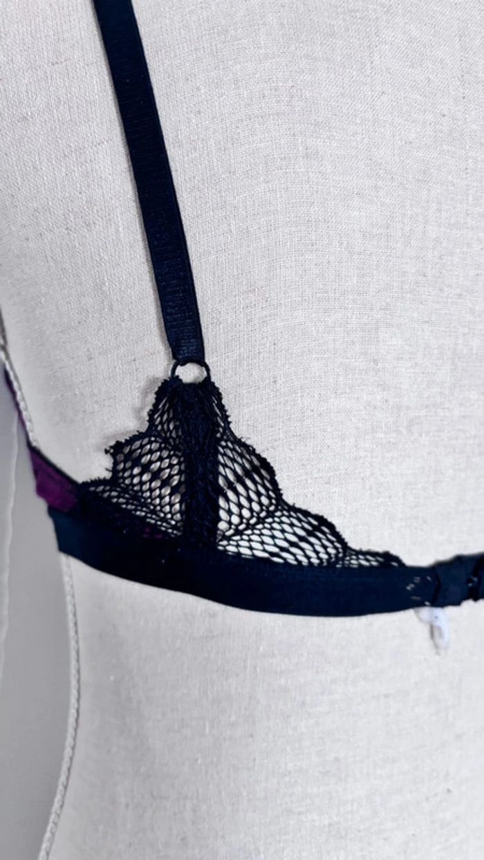 🎀 soutien gorge rose violet avec dentelle noir taille 85 c - photo numéro 4
