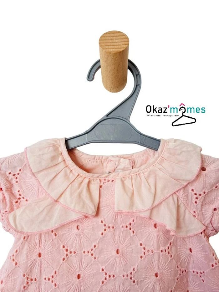 Blouse brodée rose pâle, à manches courtes - Marèse 3 mois (60cm) - photo numéro 2