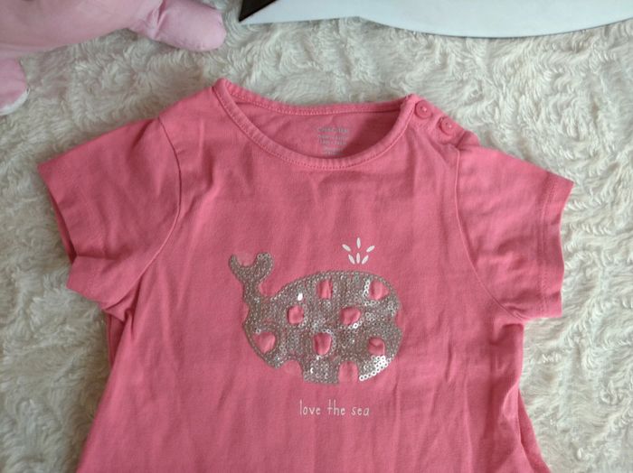 Tee shirt chemise manches courtes Fille 12 mois baleine Love the sea Obaïbi 100% coton - photo numéro 3