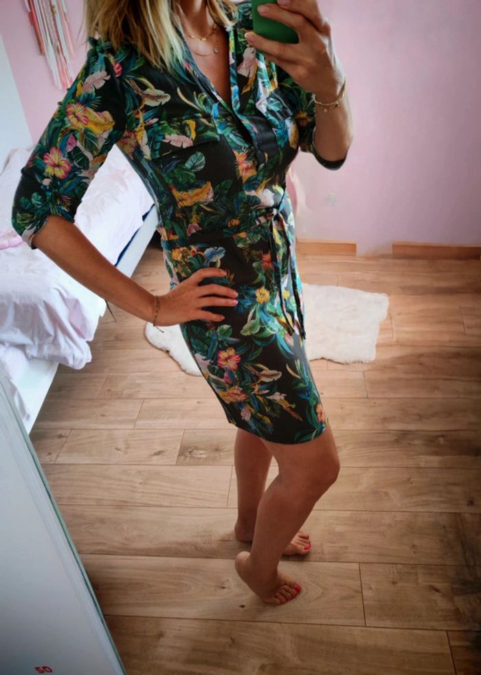 Robe imprimée promod kaki fleurs