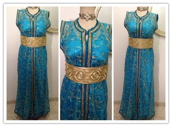 Jolie caftan orientale bleu turquoise Or & Argenté