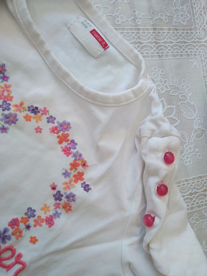Tee-shirt blanc cœur fleurs 3-4 ans - photo numéro 4