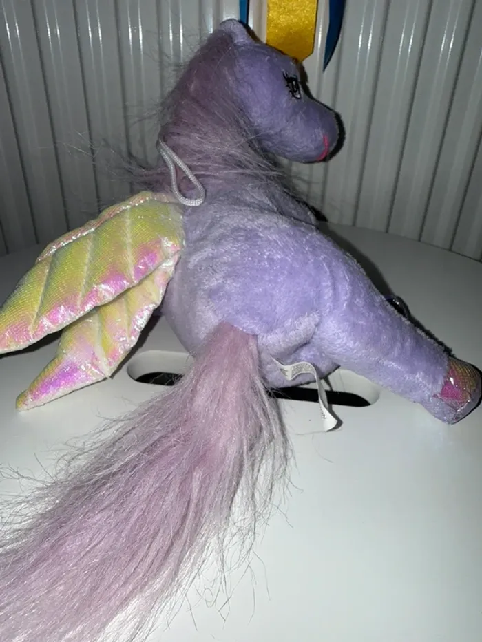 Peluche poney violet avec des ailes - photo numéro 3
