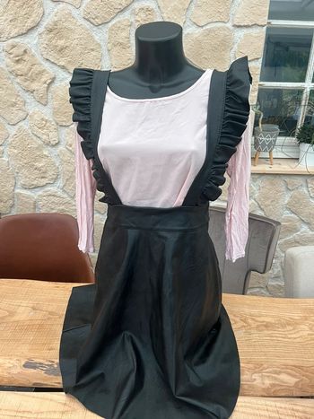 Ensemble tenue S - M made in italy tex blouse tunique rose salopette jupe robe en simili cuir