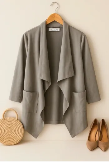 Veste grise style cascade poches triangle T42 femme