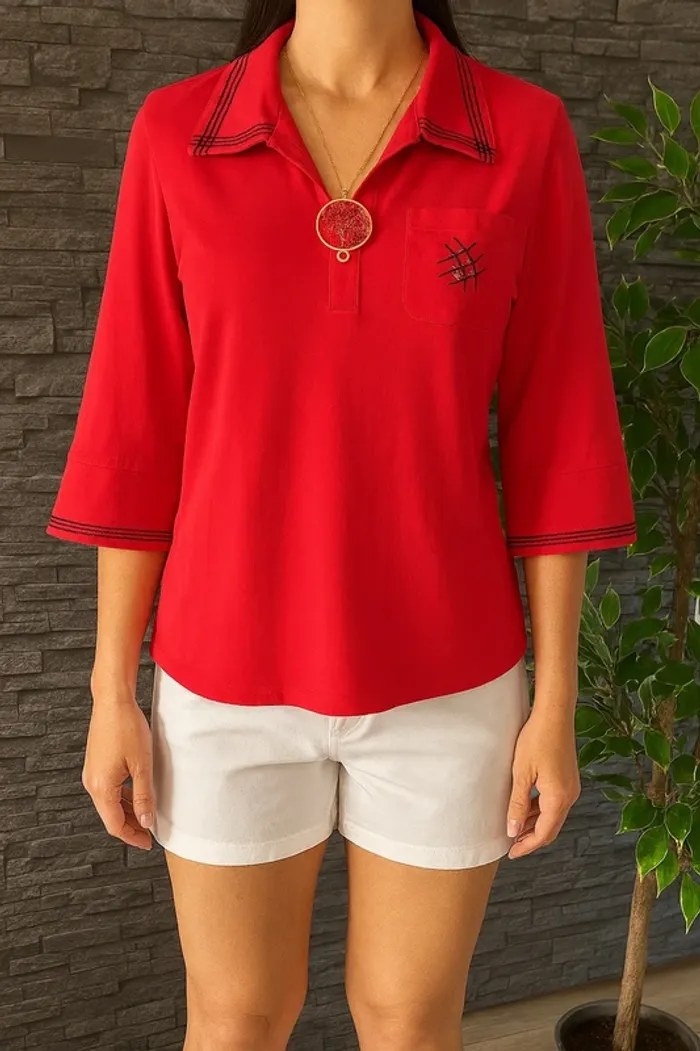 🛑Sublime chemise rouge col original – Taille 42/44 – Parfaite pour l’été TBE 🛑