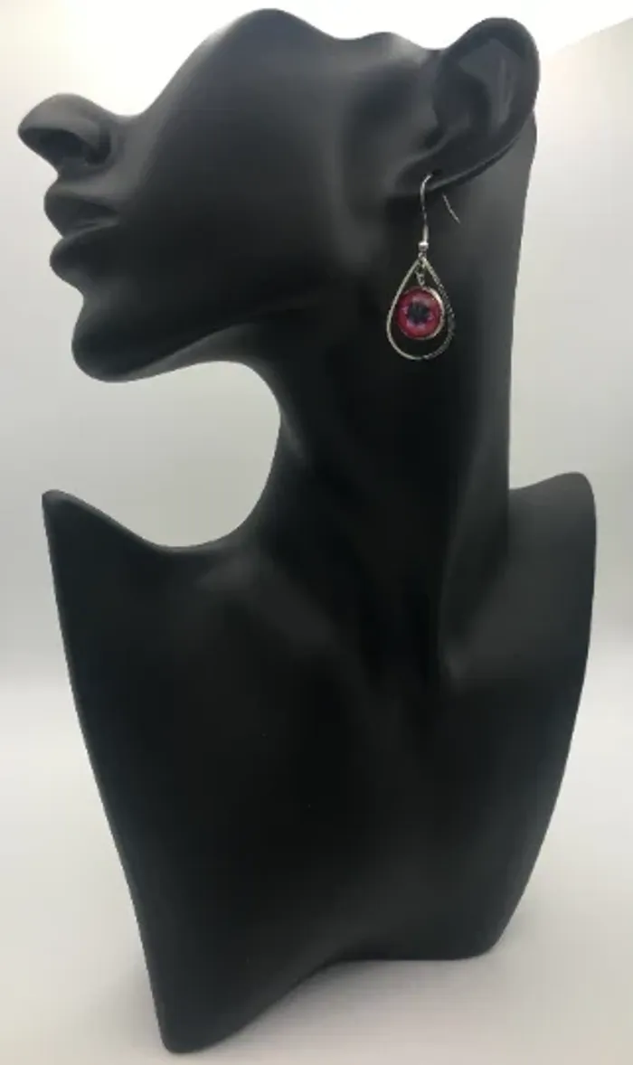 Boucles d'oreilles Pendantes Gouttes avec Cabochon en Verre 12 mm, en Acier Inoxydable - photo numéro 2