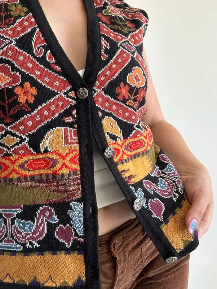 Gilet sans manches à motifs années 70 vintage taille S/M - photo numéro 10