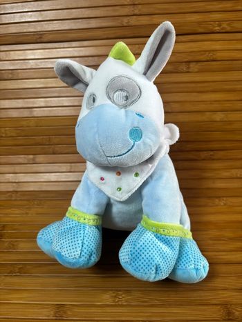 Doudou cheval âne bleu blanc mots d enfants 