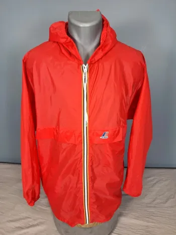 K-Way Vintage Rouge – Made in France – Coupe-vent à capuche (562)