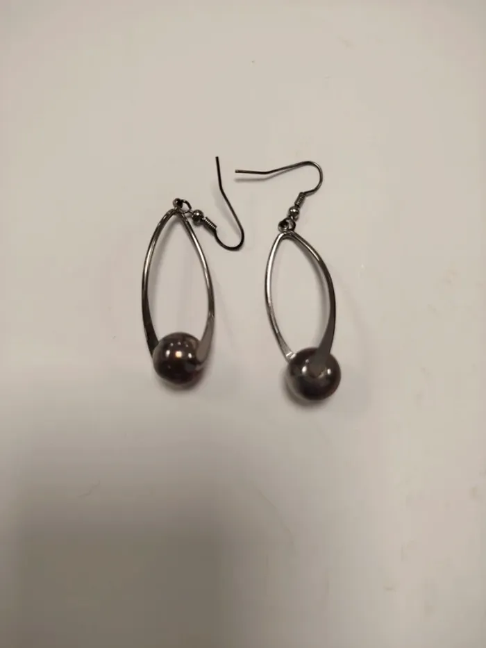 Boucle d'oreilles pendantes grises argent BO04 - photo numéro 2