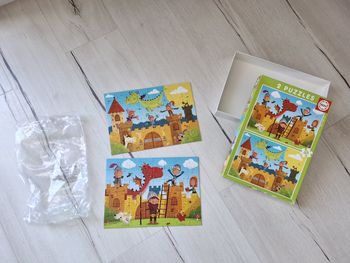 Puzzle Educa 2 puzzles 48 pièces château fort prince et princesse dragons 28 x 20 cm