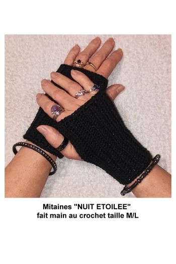 Mitaines "NUIT ETOILEE" fait main au crochet taille M/L