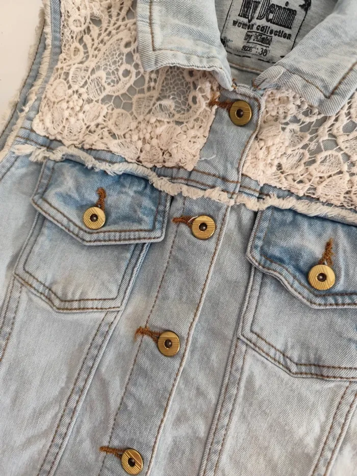 Veste gilet en jeans et macramé taille 38 - photo numéro 4