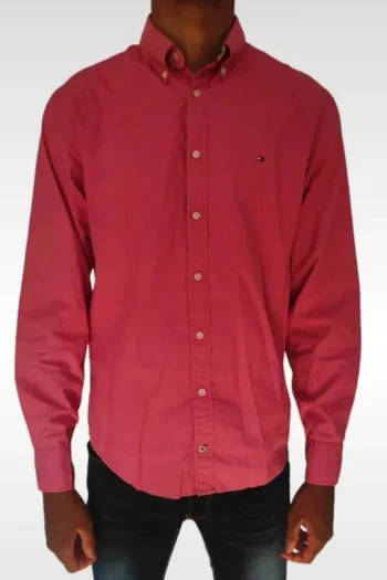 Chemise Tommy Hilfiger à pois rouge et blanc – manches longues – Taille M