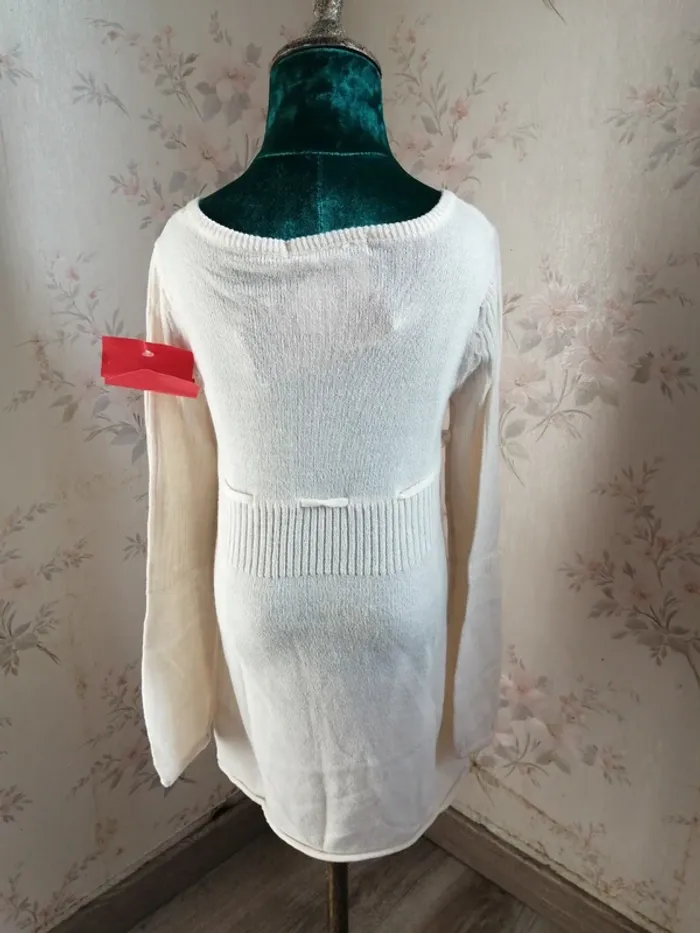 Robe pull blanche crème avec boutons manches bouffantes et lien / on the town / (8ans) - photo numéro 6