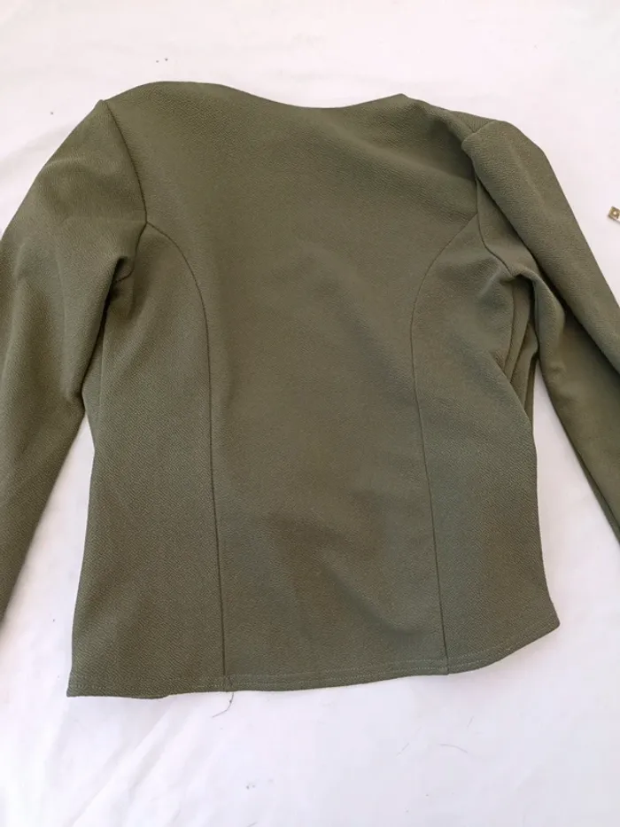 Petite veste ouverte kaki légère style blazer made in France taille S - photo numéro 7