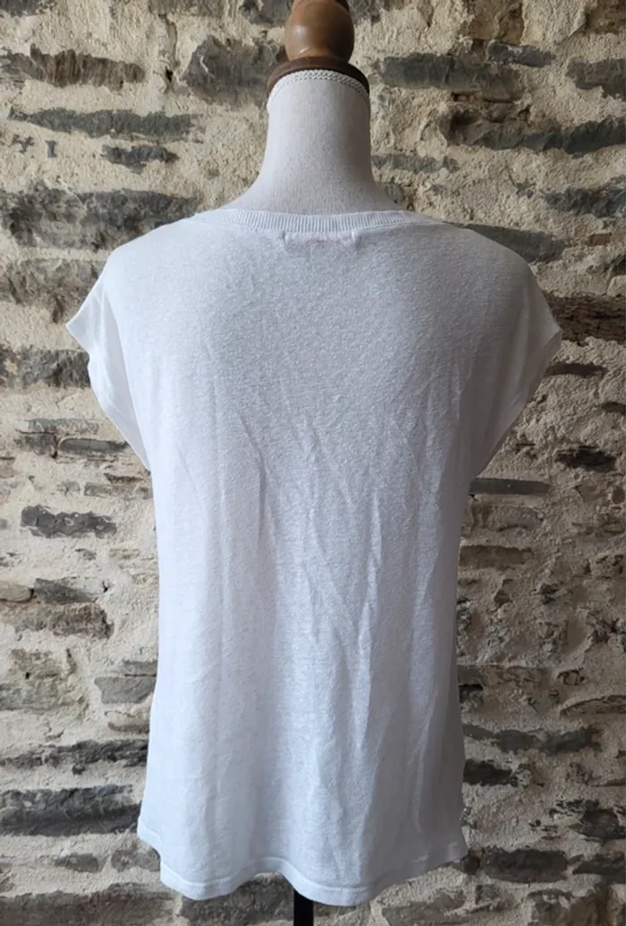 T-shirt manches courtes à motifs blanc et rose Camaïeu Taille 34 36 - photo numéro 3