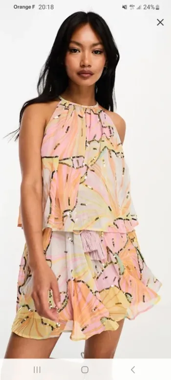 Combishort River Island ornementé orange fleurie