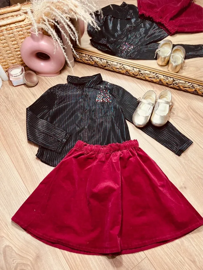 Taille 5 ans tenue de fête fille TAO Kiabi noir et bordeaux * scintillant * 🩷