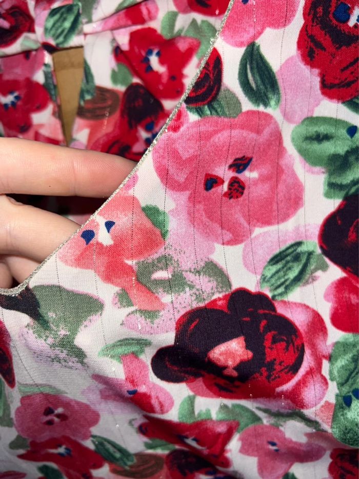 Blouse été S/M S M 36 38 à fleurs rose et rouge doré été dos découvert tunique fluide by one - photo numéro 5