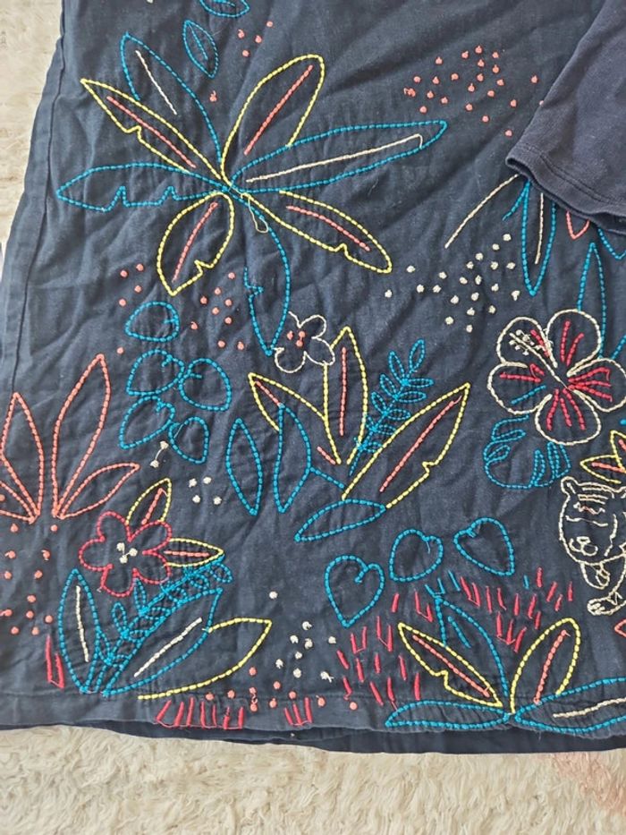 Robe fille manche longue bleu marine broderie taille 6 ans dpam - photo numéro 2