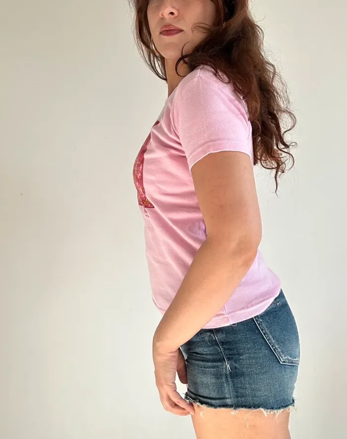 T shirt vintage y2k années 2000 en coton rose à motifs taille S/M - photo numéro 6