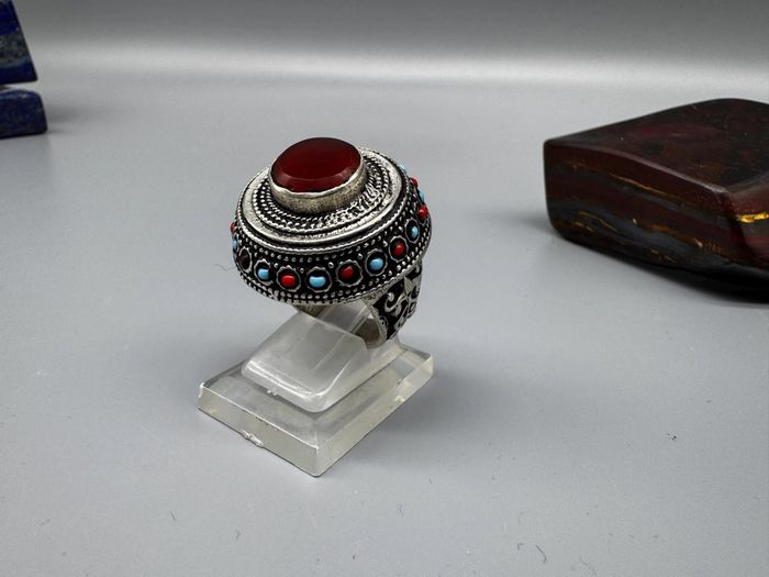 Collier, boucles d’oreilles, bague vintage en racine de corneille, collier afghan kochi - photo numéro 5