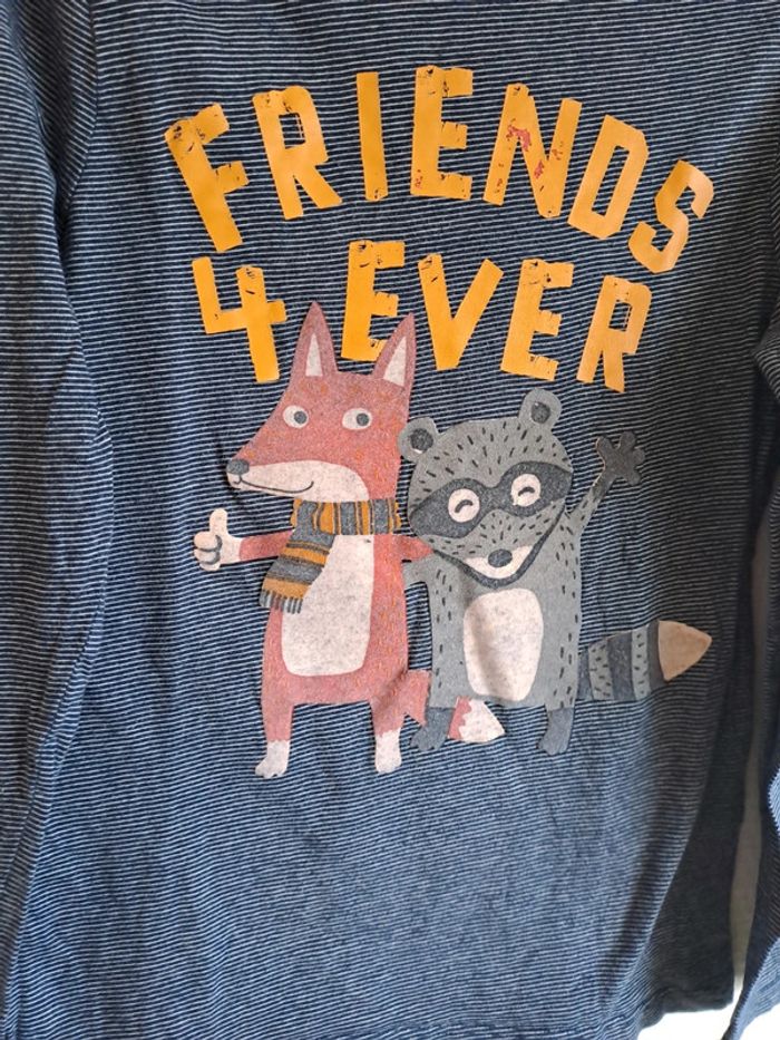Tee-shirt manches longues garçon rayé bleu marine friends renard raton laveur C&A 8 ans - photo numéro 6