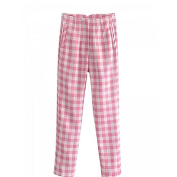 Rose à carreaux Vichy blanc pantalon années 60 type vintage Zara XS 34 taille haute