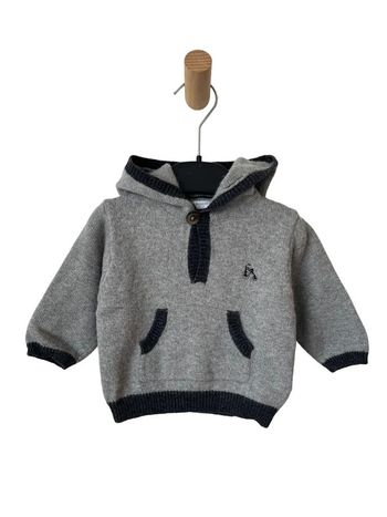 Pull chaud gris à capuche (contient de la laine) - Jacadi 6 mois