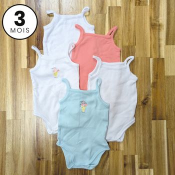 Lot de 5 bodies bretelles - 3 mois