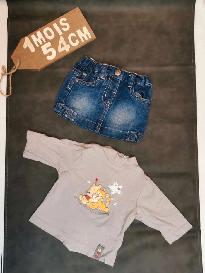 Tenue complète 👣 tee-shirt, jupe et veste douce Winnie Disney et Kitchoun 1mois /54cm - photo numéro 6