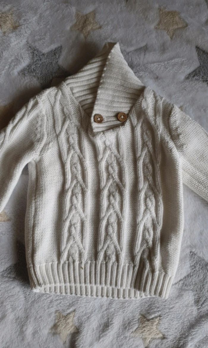Pull classique coton blanc beige garçons